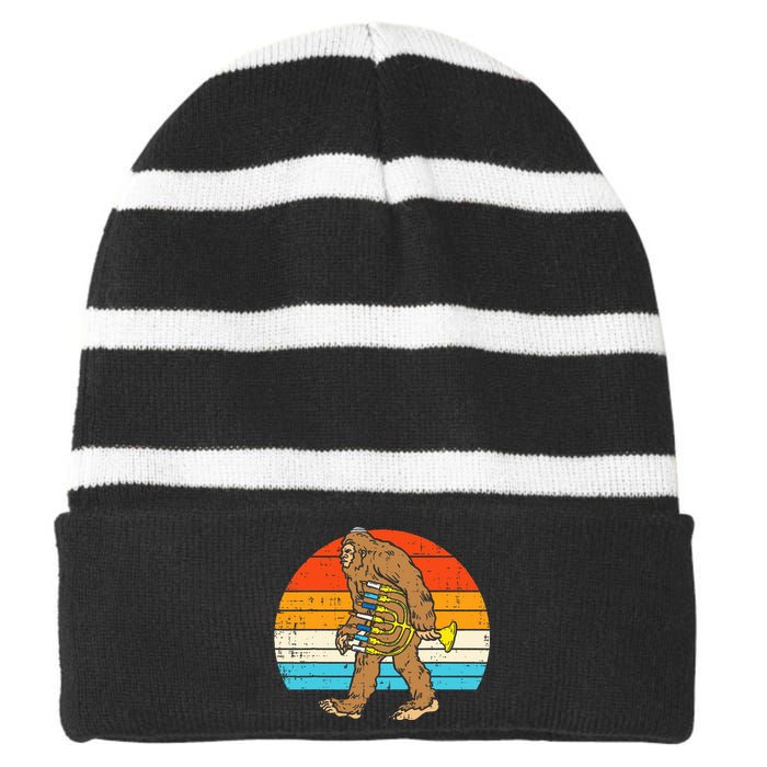 Jewish Bigfoot Sasquatch Menorah Hanukkah Chanukah PJs  Striped Beanie with Solid Band