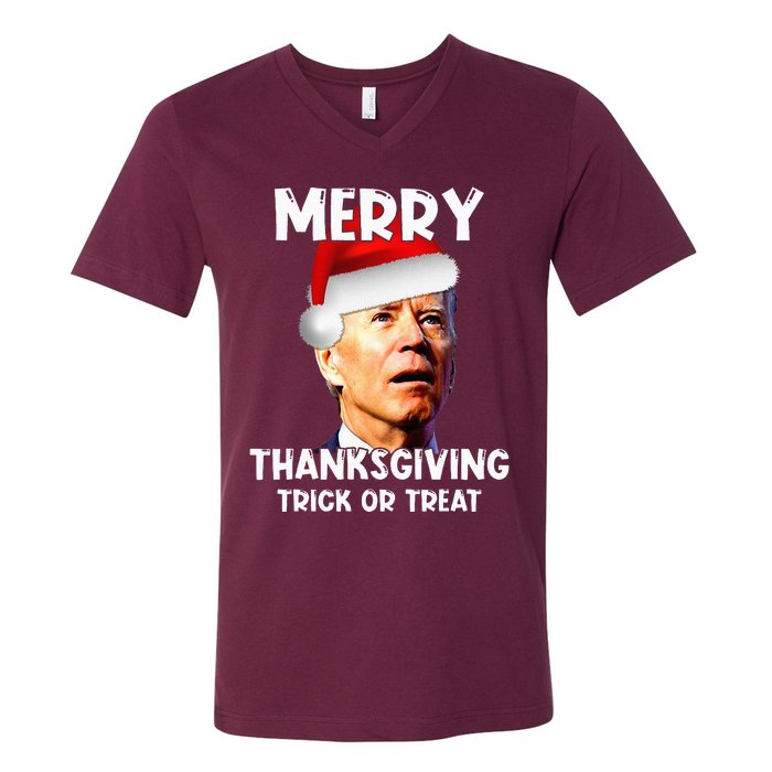 Joe Biden Santa Hat Merry Thanksgiving Christmas V-Neck T-Shirt