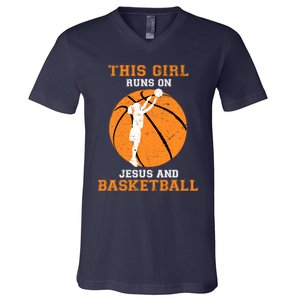 Jesus Basketball Sayings Christian Gifts Teen Girl Graphic V-Neck T-Shirt