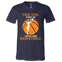 Jesus Basketball Sayings Christian Gifts Teen Girl Graphic V-Neck T-Shirt