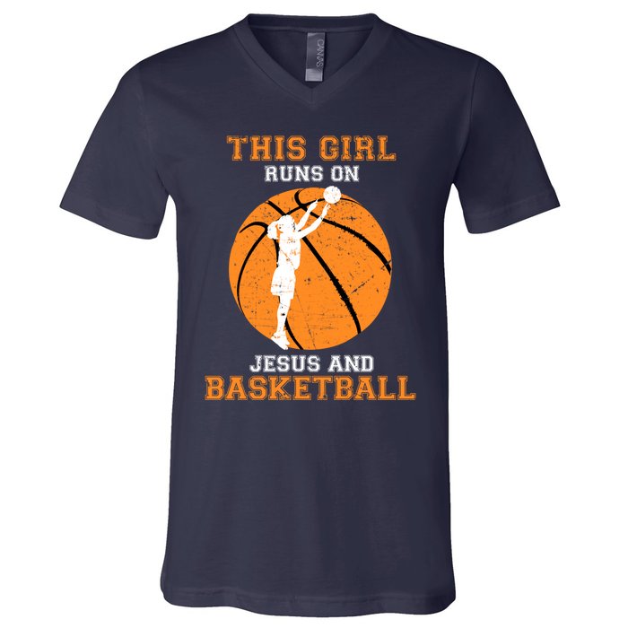 Jesus Basketball Sayings Christian Gifts Teen Girl Graphic V-Neck T-Shirt