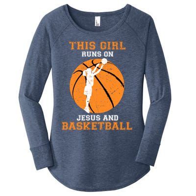 Jesus Basketball Sayings Christian Gifts Teen Girl Graphic Women's Perfect Tri Tunic Long Sleeve Shirt