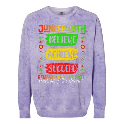 Juneteenth Believe Succeed Remembering The Past African Colorblast Crewneck Sweatshirt