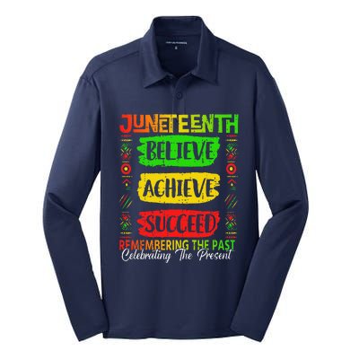 Juneteenth Believe Succeed Remembering The Past African Silk Touch Performance Long Sleeve Polo