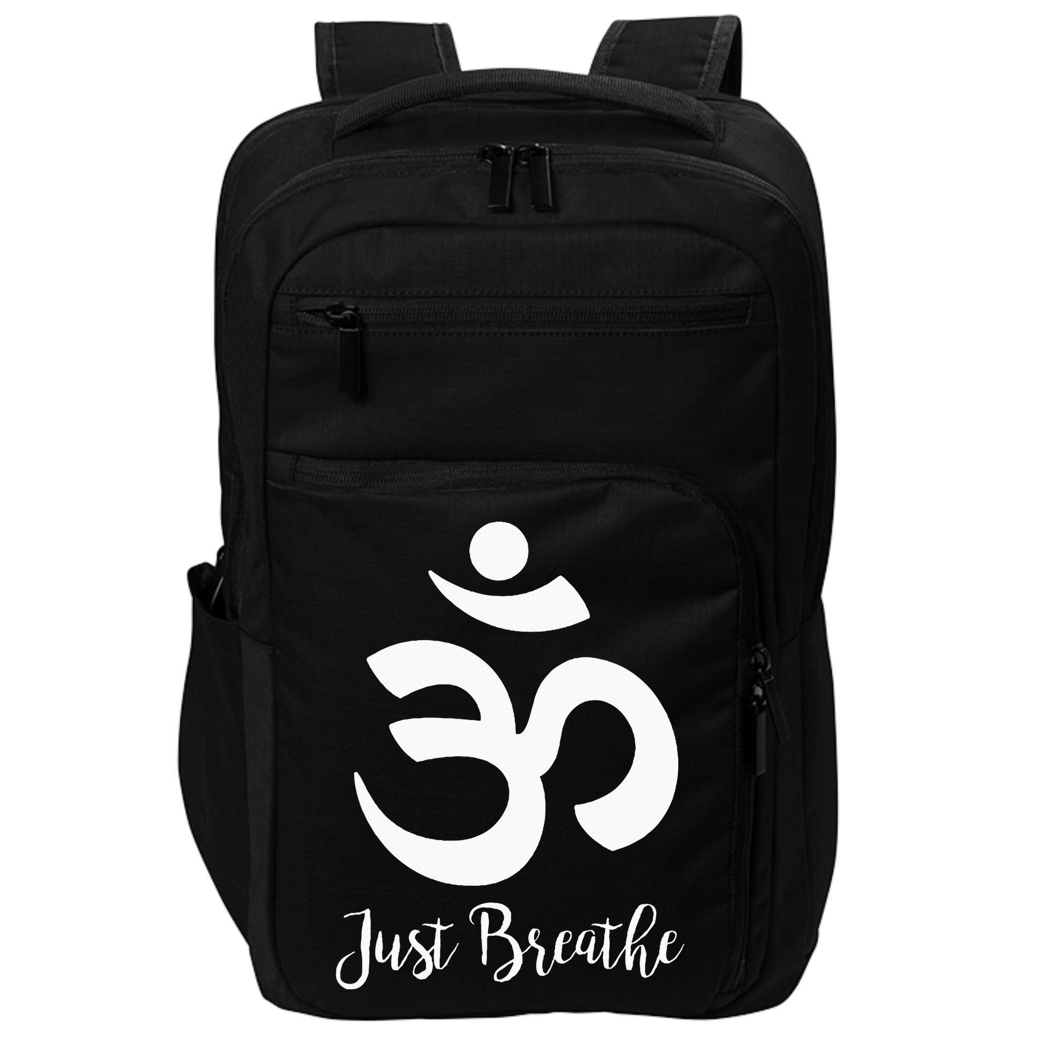 Just Breathe Spiritual Yoga Symbol Namaste Impact Tech Backpack