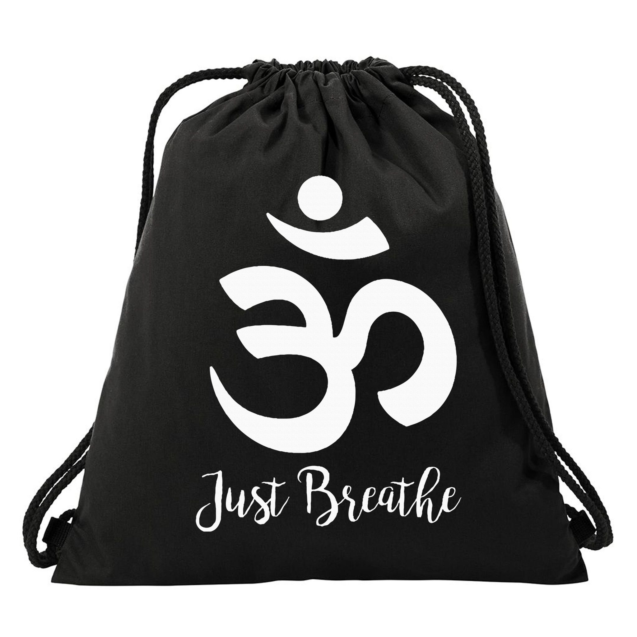 Just Breathe Spiritual Yoga Symbol Namaste Drawstring Bag