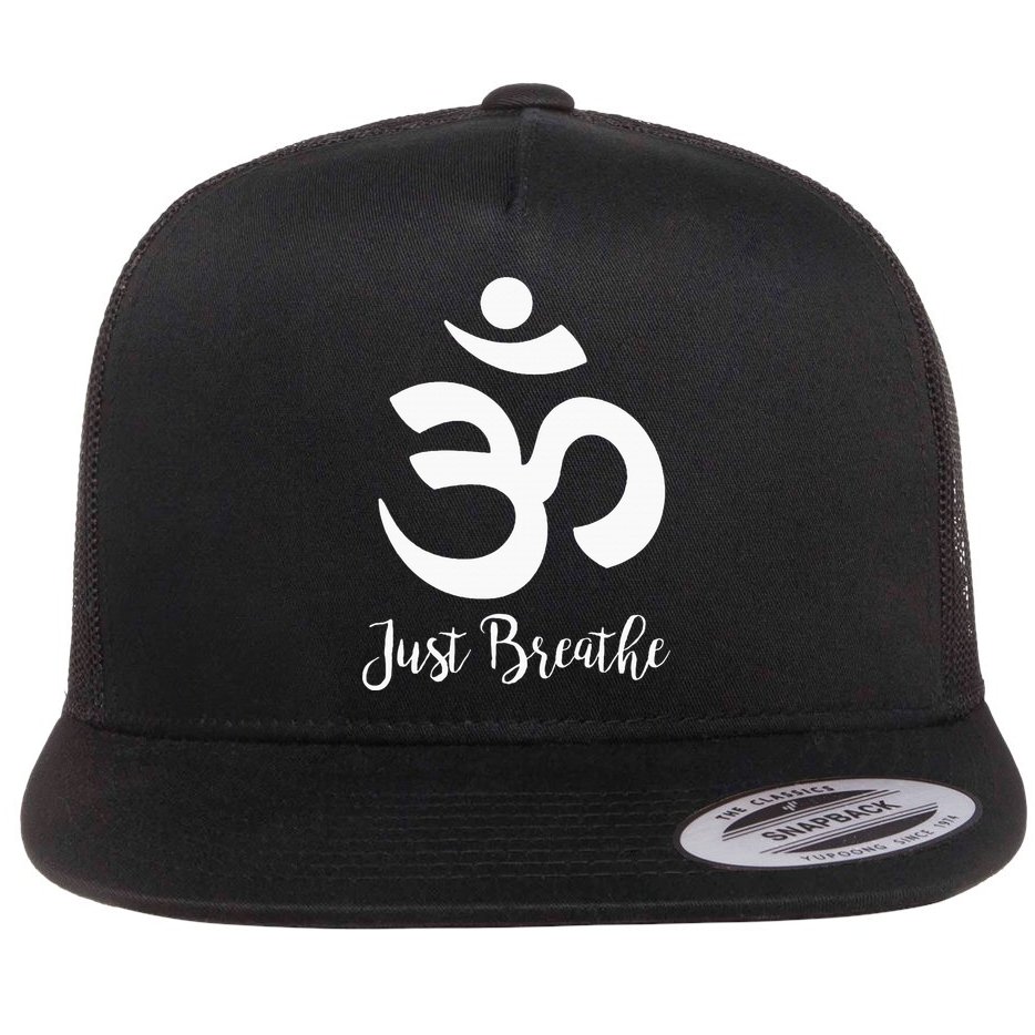 Just Breathe Spiritual Yoga Symbol Namaste Flat Bill Trucker Hat