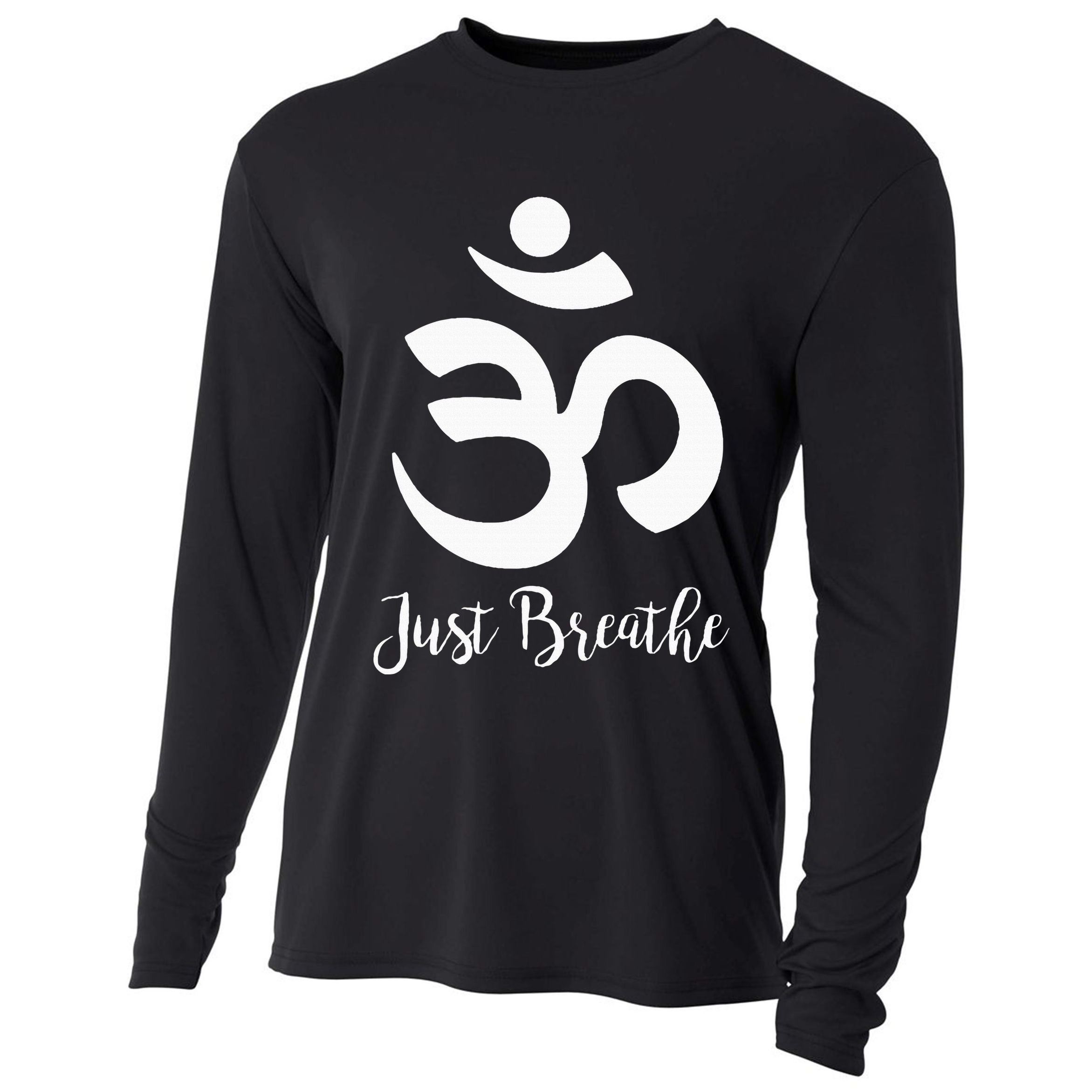 Just Breathe Spiritual Yoga Symbol Namaste Cooling Performance Long Sleeve Crew