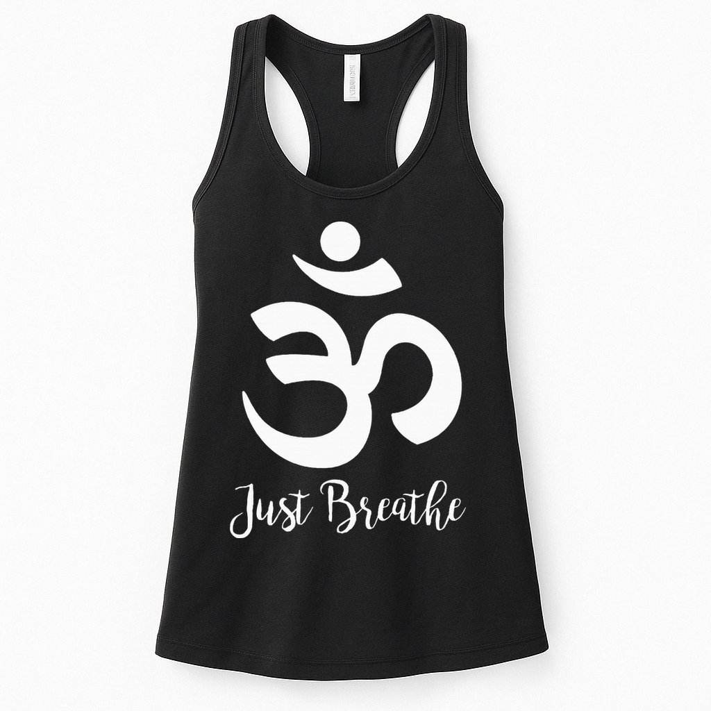 Just Breathe Spiritual Yoga Symbol Namaste Womens Tank Top