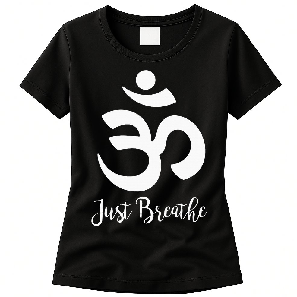 Just Breathe Spiritual Yoga Symbol Namaste Womens T-Shirt