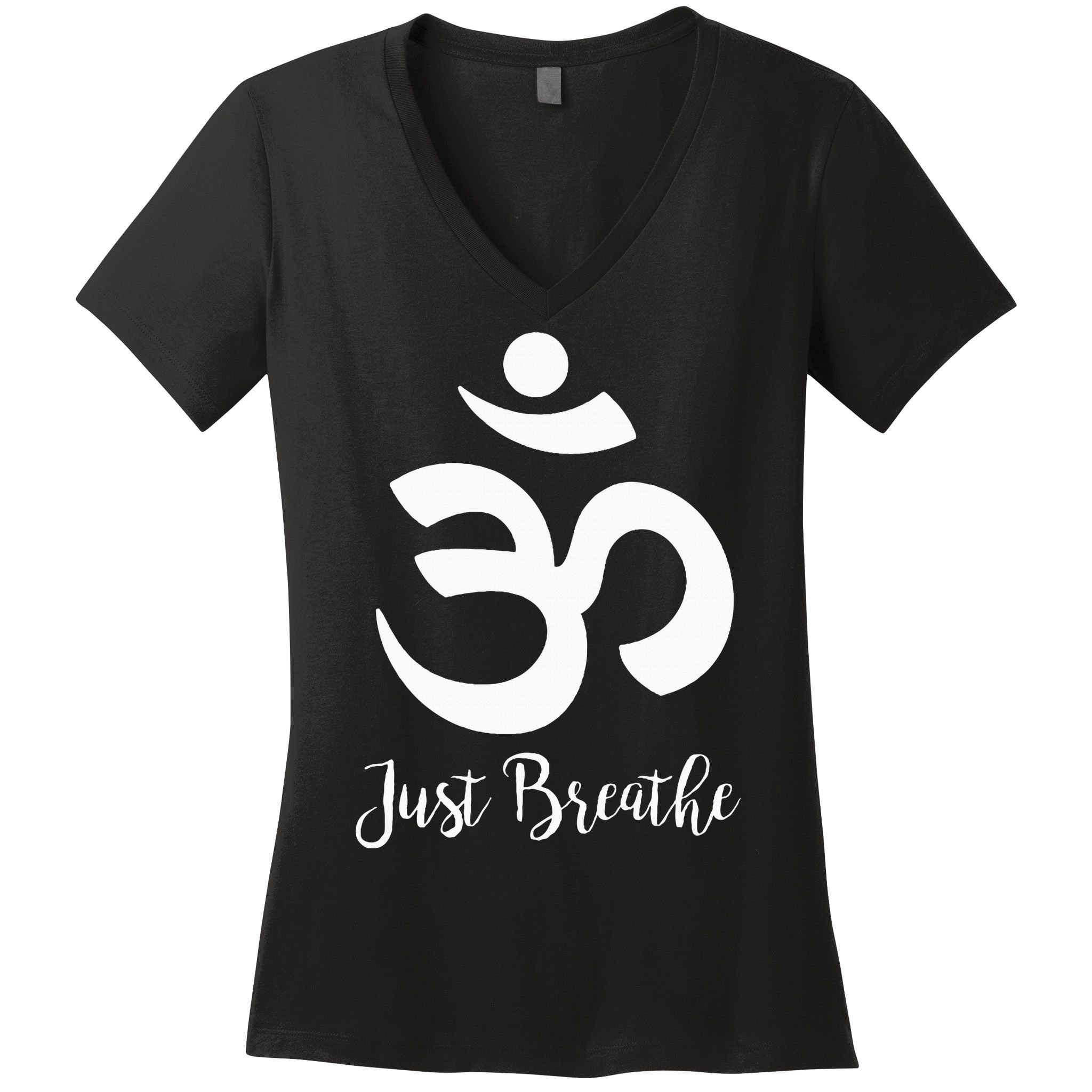 Just Breathe Spiritual Yoga Symbol Namaste Women's V-Neck T-Shirt