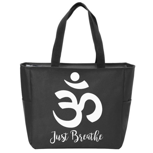 Just Breathe Spiritual Yoga Symbol Namaste Zip Tote Bag