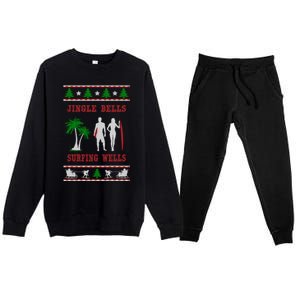 Jingle Bells Surfing Wells Ugly Christmas Premium Crewneck Sweatsuit Set