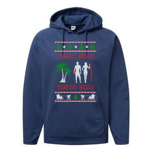 Jingle Bells Surfing Wells Ugly Christmas Performance Fleece Hoodie