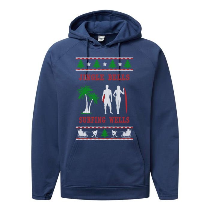 Jingle Bells Surfing Wells Ugly Christmas Performance Fleece Hoodie