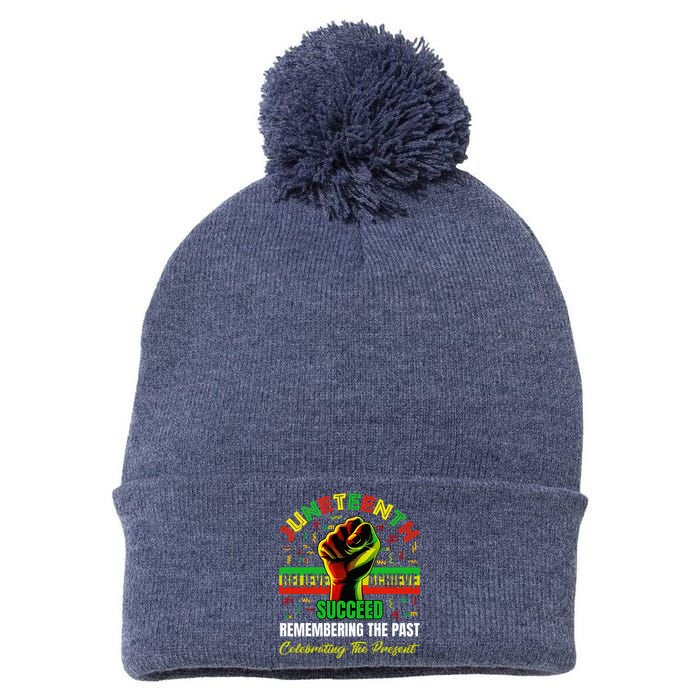 Juneteenth Believe Succeed Remembering The Past Affrican Pom Pom 12in Knit Beanie