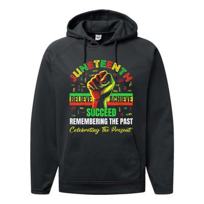 Juneteenth Believe Succeed Remembering The Past Affrican Performance Fleece Hoodie