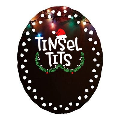 Jingle Balls Tinsel Tits Matching Couple Christmas Lovers Ceramic Oval Ornament