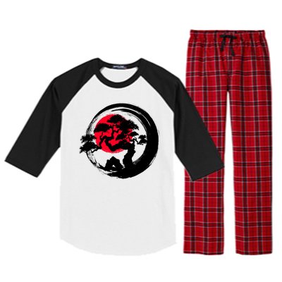 Japanese Bonsai Tree Paint Brush Stroke Raglan Sleeve Pajama Set