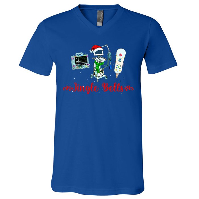 Jingle Bell Telemetry Nurse Christmas Crew Tele Tech Xmas V-Neck T-Shirt