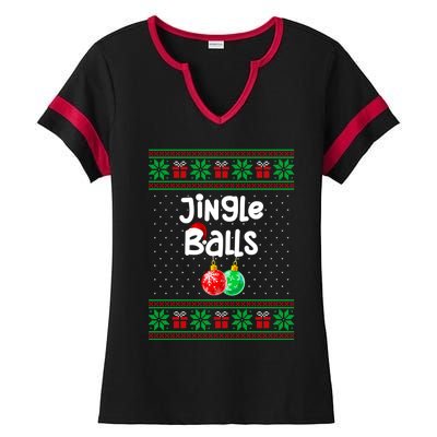 Jingle Balls Tinsel Tits Funny Matching Couple Ugly Christmas Sweater Ladies Halftime Notch Neck Tee