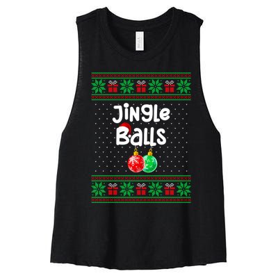 Jingle Balls Tinsel Tits Funny Matching Couple Ugly Christmas Sweater Women's Racerback Cropped Tank