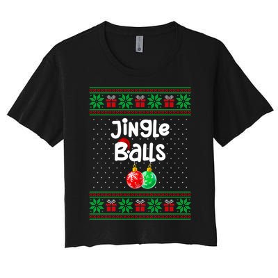 Jingle Balls Tinsel Tits Funny Matching Couple Ugly Christmas Sweater Women's Crop Top Tee