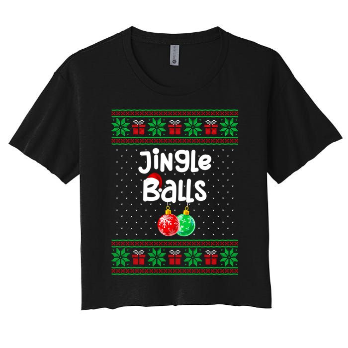 Jingle Balls Tinsel Tits Funny Matching Couple Ugly Christmas Sweater Women's Crop Top Tee