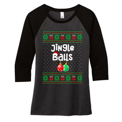 Jingle Balls Tinsel Tits Funny Matching Couple Ugly Christmas Sweater Women's Tri-Blend 3/4-Sleeve Raglan Shirt