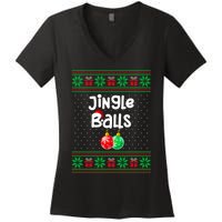 Jingle Balls Tinsel Tits Funny Matching Couple Ugly Christmas Sweater Women's V-Neck T-Shirt