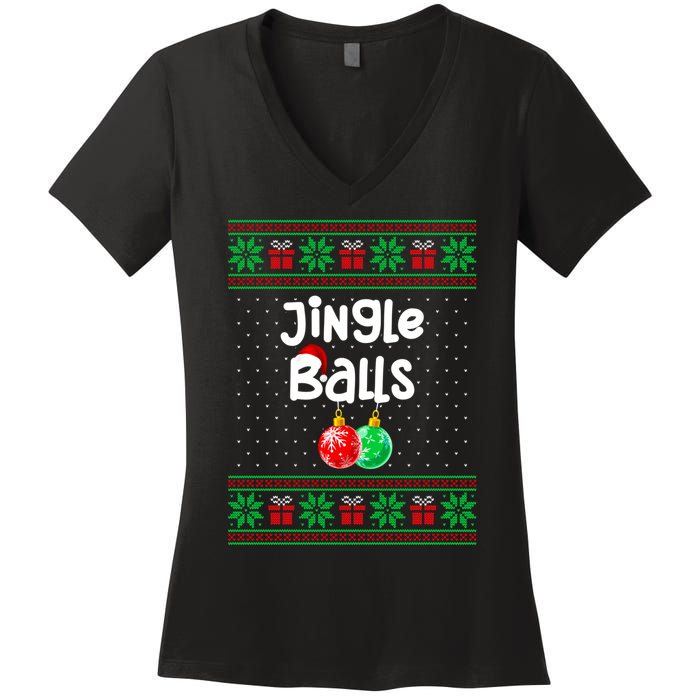 Jingle Balls Tinsel Tits Funny Matching Couple Ugly Christmas Sweater Women's V-Neck T-Shirt