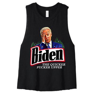 Joe Biden The Quicker Fucker Upper Women's Racerback Cropped Tank