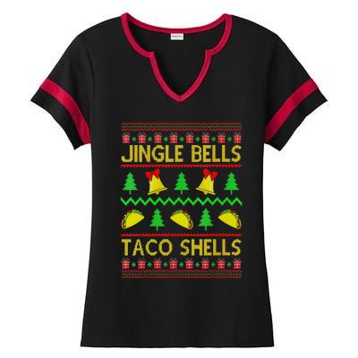 Jingle Bell Taco Shells Funny Christmas Mexican Ladies Halftime Notch Neck Tee