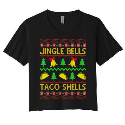 Jingle Bell Taco Shells Funny Christmas Mexican Women's Crop Top Tee