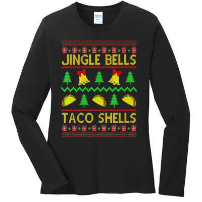 Jingle Bell Taco Shells Funny Christmas Mexican Ladies Long Sleeve Shirt