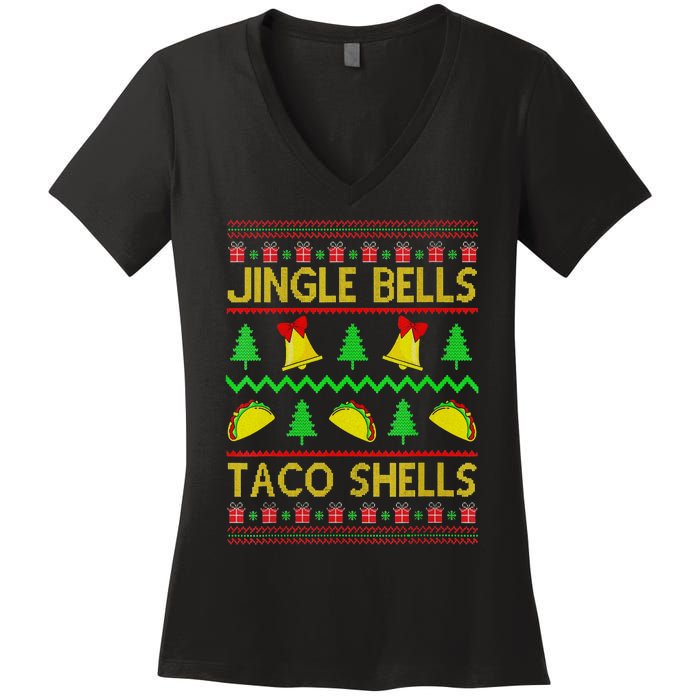 Jingle Bell Taco Shells Funny Christmas Mexican Women's V-Neck T-Shirt