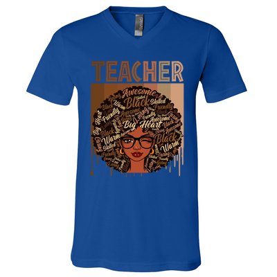 Juneteenth Black Teacher Afro Smart Africa American Gift V-Neck T-Shirt