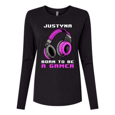 Justyna Born To Be A Gamer Personalized Gift Womens Cotton Relaxed Long Sleeve T-Shirt