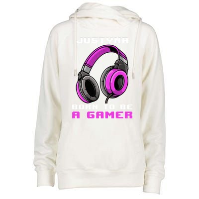 Justyna Born To Be A Gamer Personalized Gift Womens Funnel Neck Pullover Hood