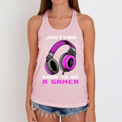 Justyna Born To Be A Gamer Personalized Gift Women's Knotted Racerback Tank