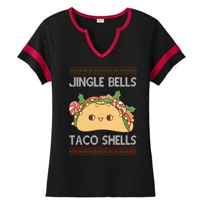 Jingle Bells Taco Shells Christmas Funny Ladies Halftime Notch Neck Tee