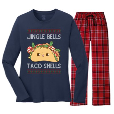 Jingle Bells Taco Shells Christmas Funny Women's Long Sleeve Flannel Pajama Set 