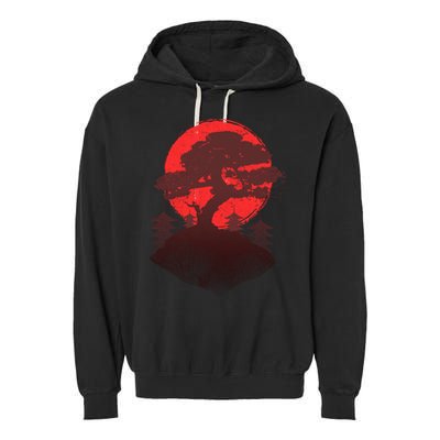 Japanese Bonsai Tree Scene Garment-Dyed Fleece Hoodie