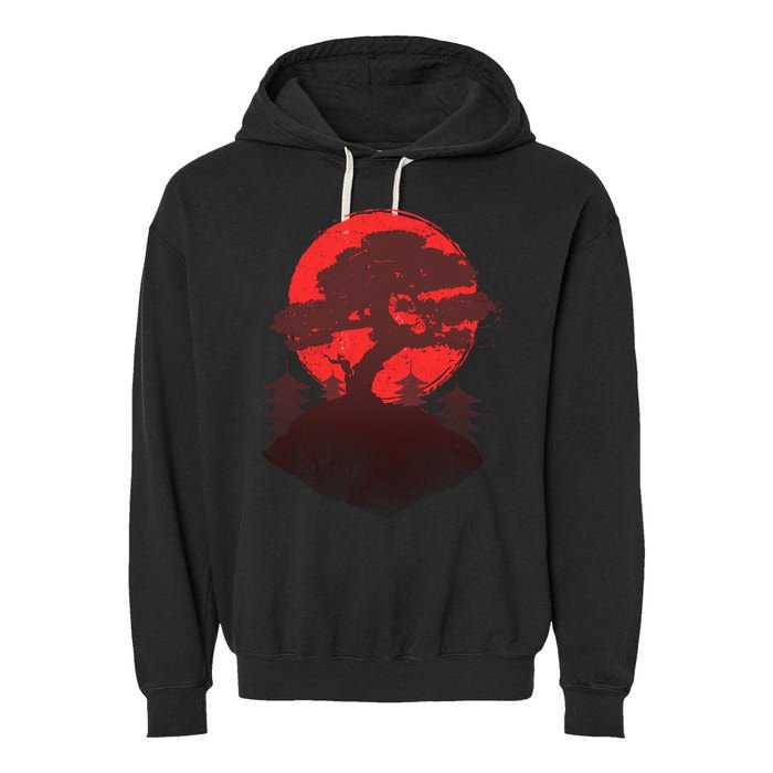 Japanese Bonsai Tree Scene Garment-Dyed Fleece Hoodie