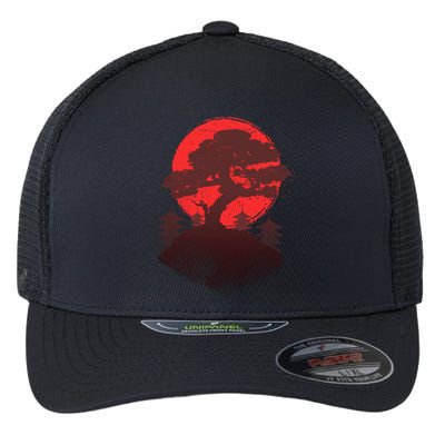 Japanese Bonsai Tree Scene Flexfit Unipanel Trucker Cap