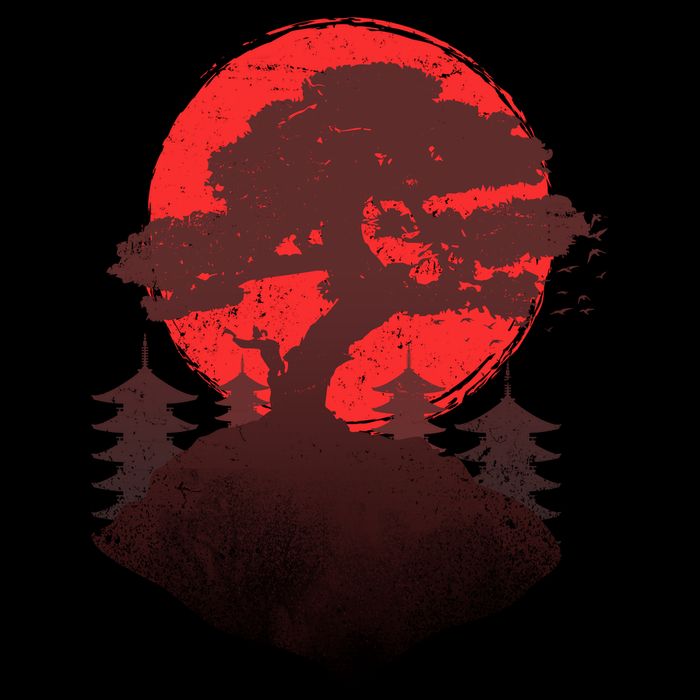 Japanese Bonsai Tree Scene Flexfit Unipanel Trucker Cap