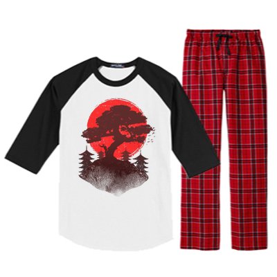 Japanese Bonsai Tree Scene Raglan Sleeve Pajama Set