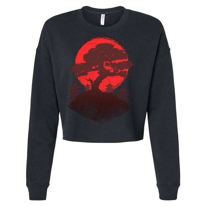 Japanese Bonsai Tree Scene Cropped Pullover Crew