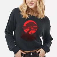 Japanese Bonsai Tree Scene Cropped Pullover Crew