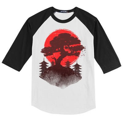Japanese Bonsai Tree Scene Kids Colorblock Raglan Jersey